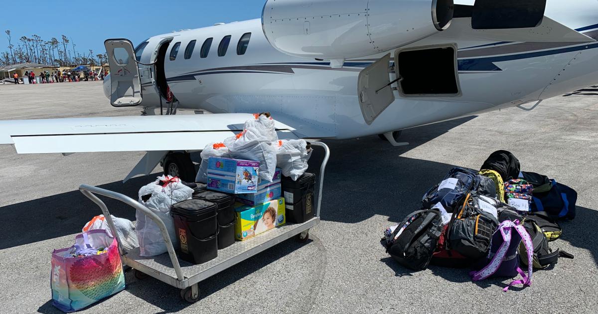 Aerobridge has helped coordinate general aviation post-disaster relief flights since 2005, including last year in the wake of Hurricane Dorian—shown here via Aerobridge volunteer Bread Pierce's Cessna Citation CJ2 with its carried relief supplies. Now the organization is gearing up to help in the aftermath of Hurricane Ida. (Photo: Brad Pierce/Textron Aviation)