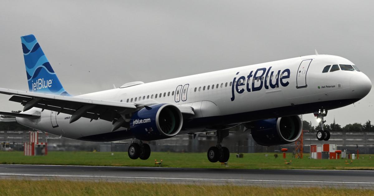 JetBlue's inaugural service from New York to London touched down at Heathrow Airport on Thursday morning. (Photo: JetBlue)