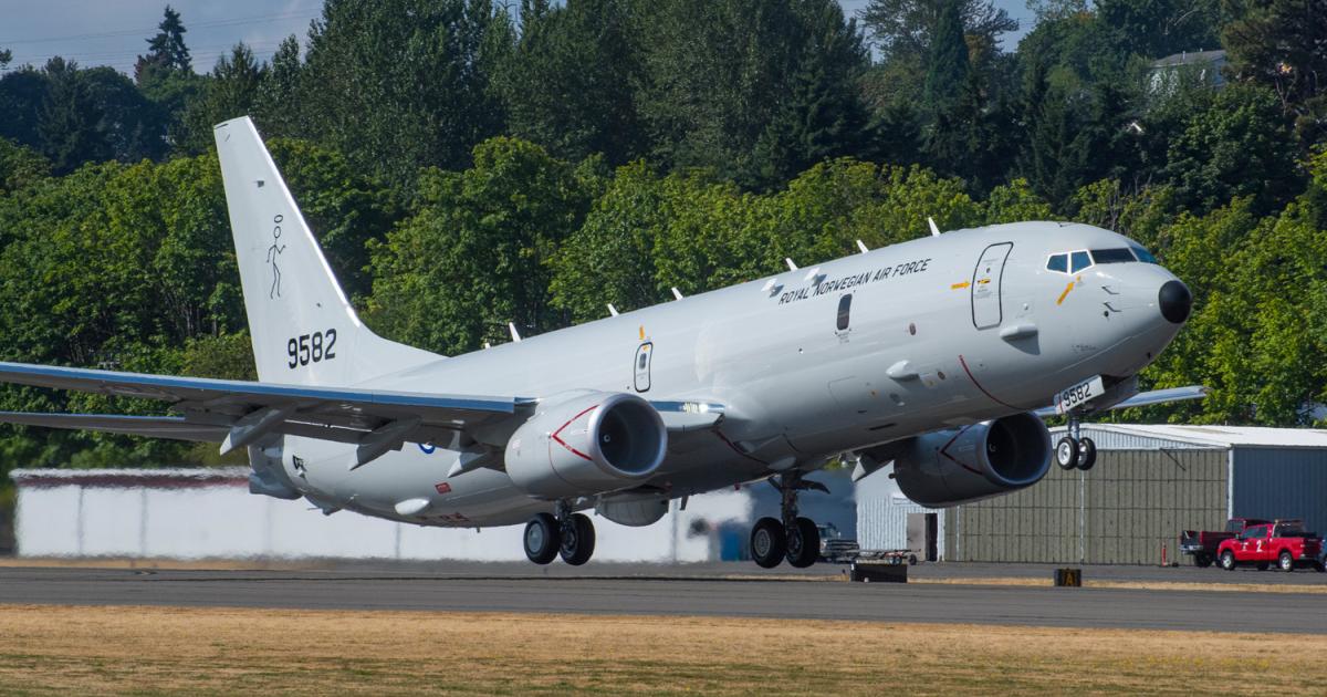 P-8A aircraft 9582, to be named Vingtor, launches from Renton on its August 9 first flight. (Photo: Boeing)