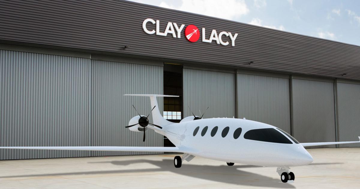 Clay Lacy Aviation is betting that scenes like this rendering of an all-electric powered Eviation Aircraft Alice on its ramp will be a common occurrence starting in 2024. The California-based FBO operator has signed an agreement to provide charging infrastructure for the aircraft at all of its locations. (Image: Eviation Aircraft)