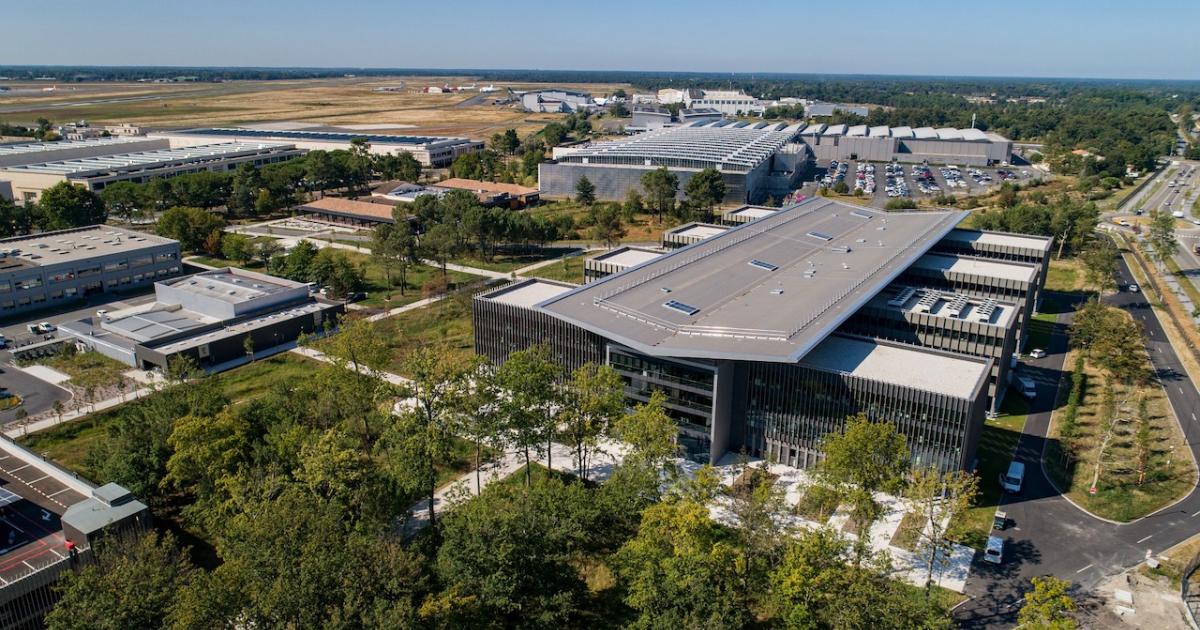 Dassault Aviation saw to the planting of 500 trees at the site of its new 280,000-sq-ft building in Bordeaux-Mérignac, one of a number of sustainable additions to the building.