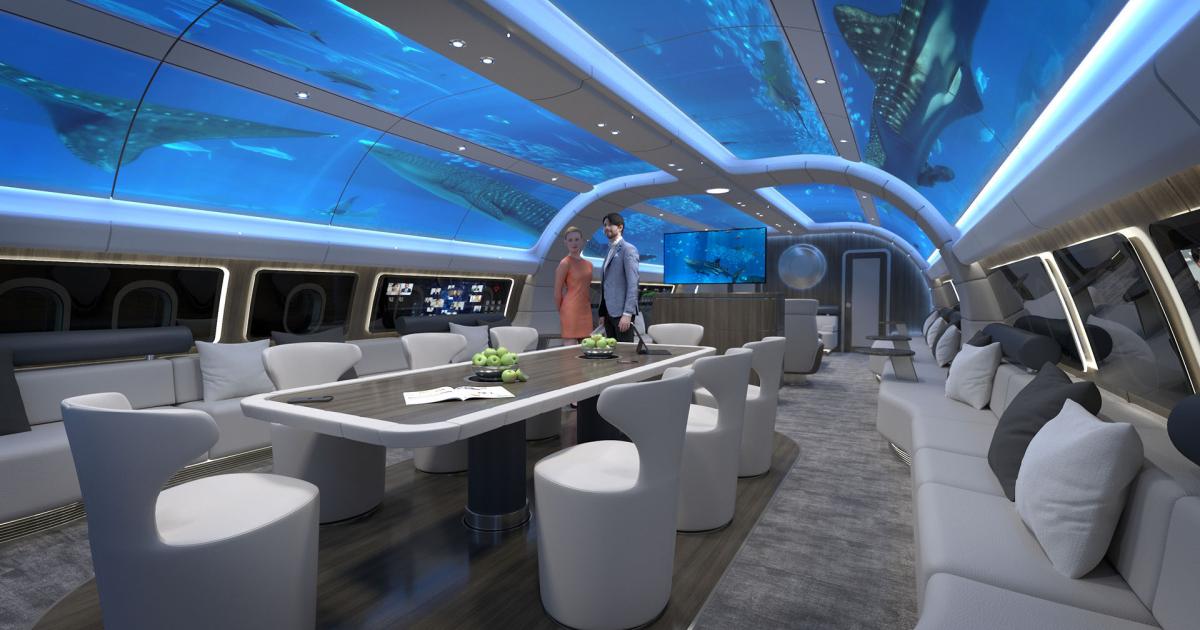 One example of Lufthansa Technik's Explorer cabin concept is a projection system covering large sections of the cabin walls and ceilings that depicts an undersea environment. (Image: Lufthansa Technik)