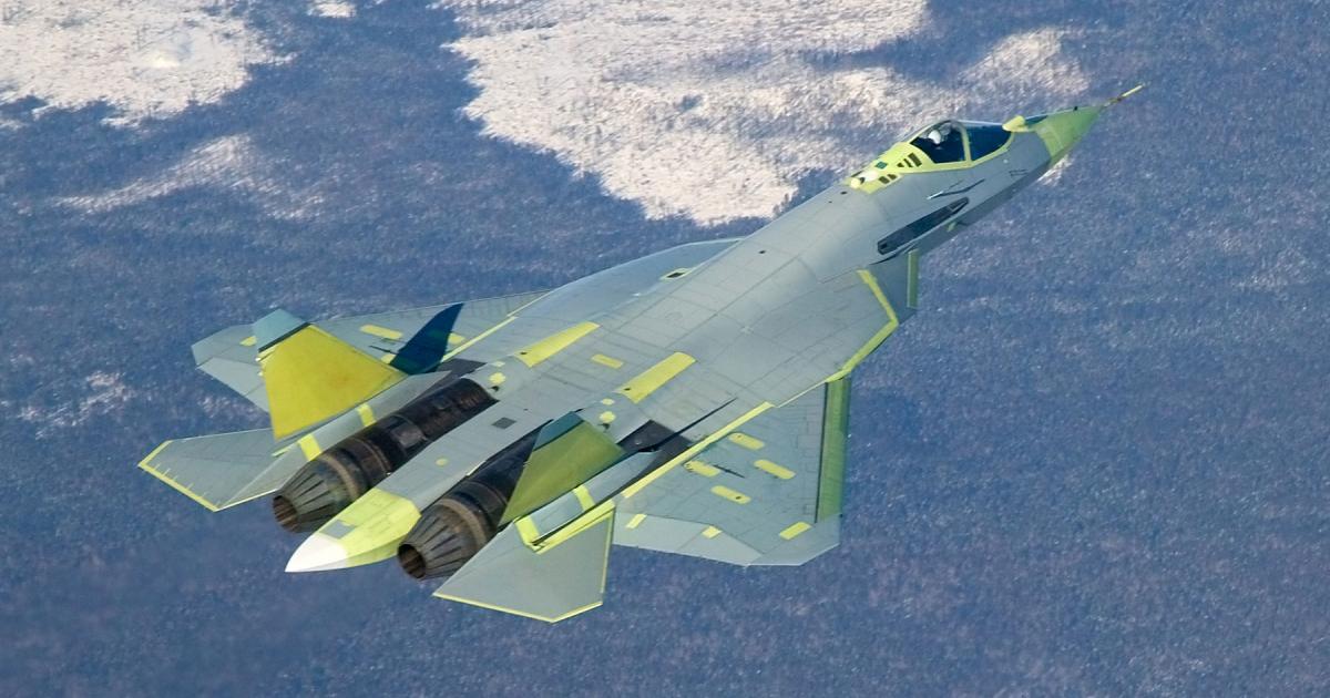 A prototype of Russia's twin-engine T-50, now known as the Su-57, features a blended body to facilitate a lower radar cross-section.