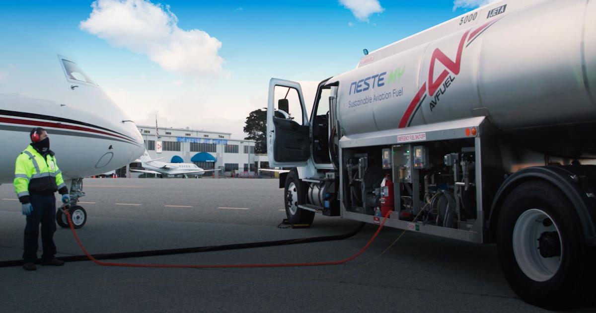 Avfuel is introducing its new book-and-claim program to further the adoption of sustainable aviation fuel in the business aviation industry. Fuel purchased under the program will be dispensed in the area of availability with the lowest cost, with the customer who pays the SAF price receiving the environmental credits for its use. (Photo: Avfuel)