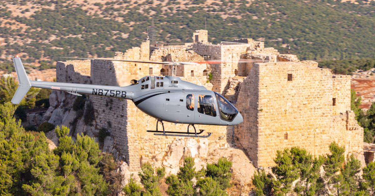 A Bell 505 demonstrator flies over ancient ruins in Jordan. (Photo: Bell Textron)