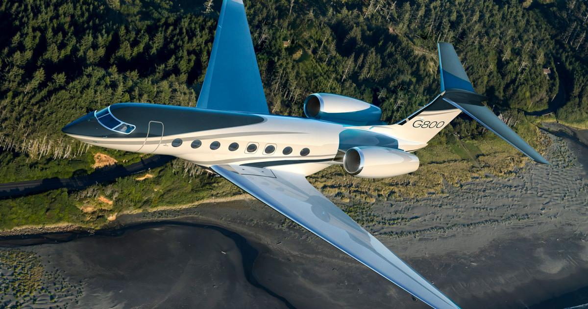 Slated for service entry in 2023, Gulfstream's new $71,5 million G800 will have a category-topping 8,000-nm range. (Photo: Gulfstream Aerospace)