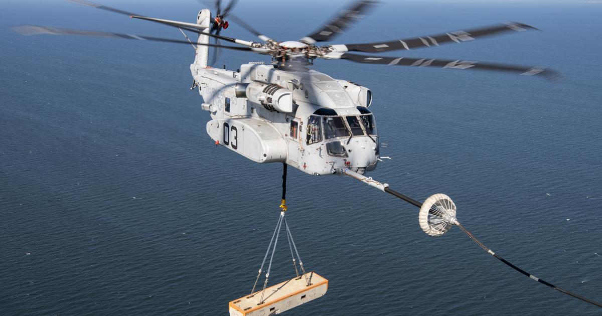 Refueling in mid-air from a KC-130J while carrying a 27,000-pound load is a feat that only the CH-53K can demonstrate. (Photo: Lockheed Martin)