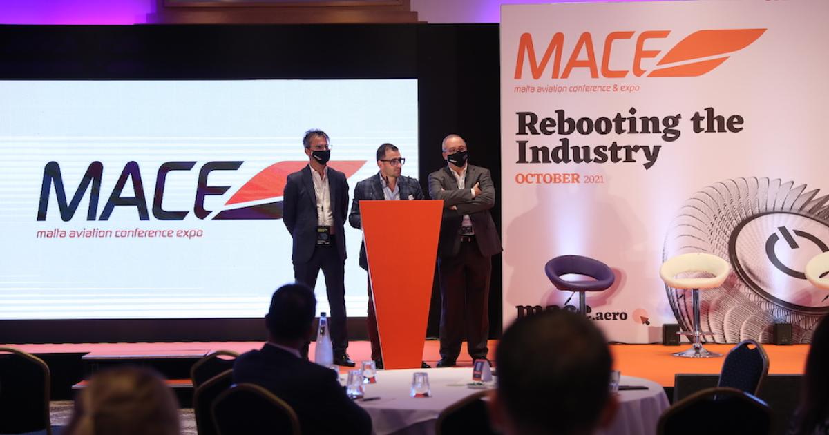 The founding partners of the Malta Aviation Conference and Expo (MACE) opened the three-day event on Tuesday with a focus on recovering from the effects of the Covid-19 pandemic and growth in the local industry. (Photo: MACE)