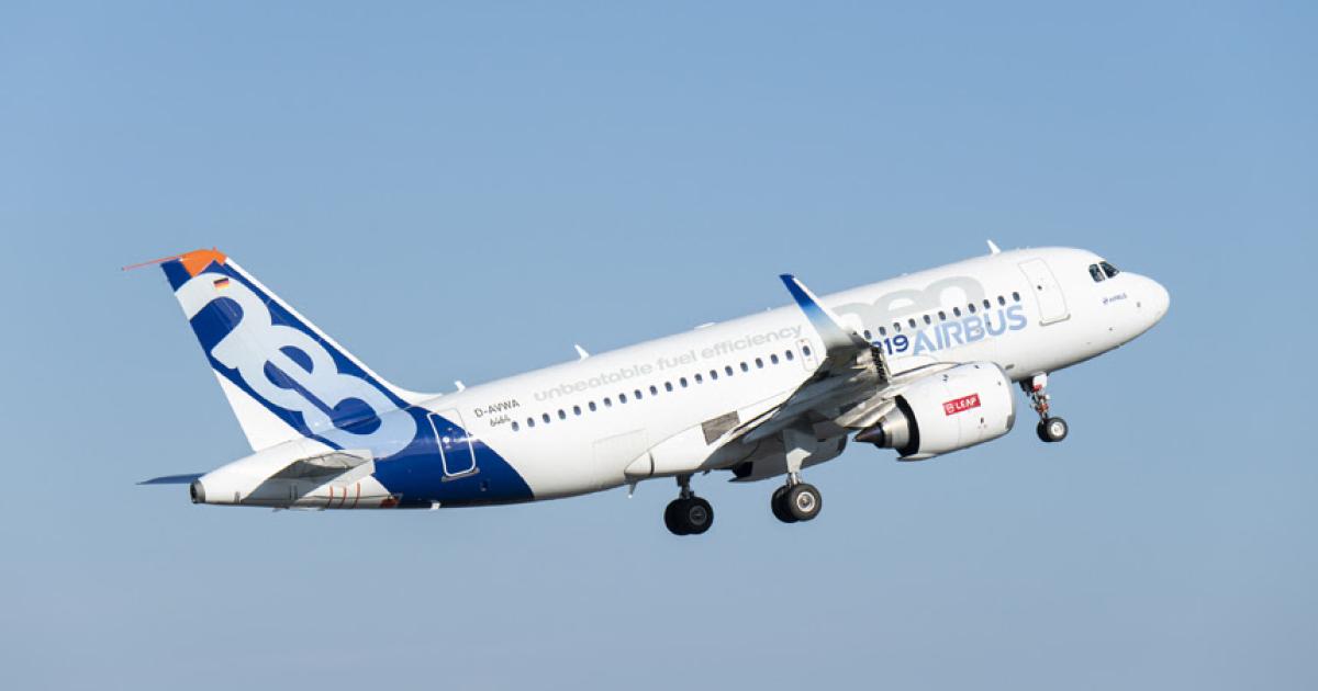 An Airbus A319 flew on 100 percent SAF on October 28 over Toulouse, France.