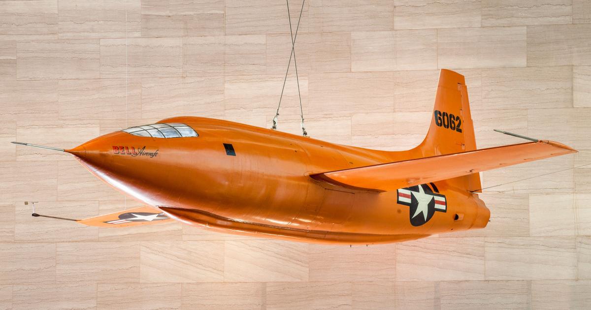 The First Bell X-1, "Glamorous Glennis" which broke the sound barrier with test pilot Chuck Yeager at the controls in October 1947, went on to survive a total of 78 flights before its retirement to the Smithsonian Institution's National Air & Space Museum in Washington, D.C.