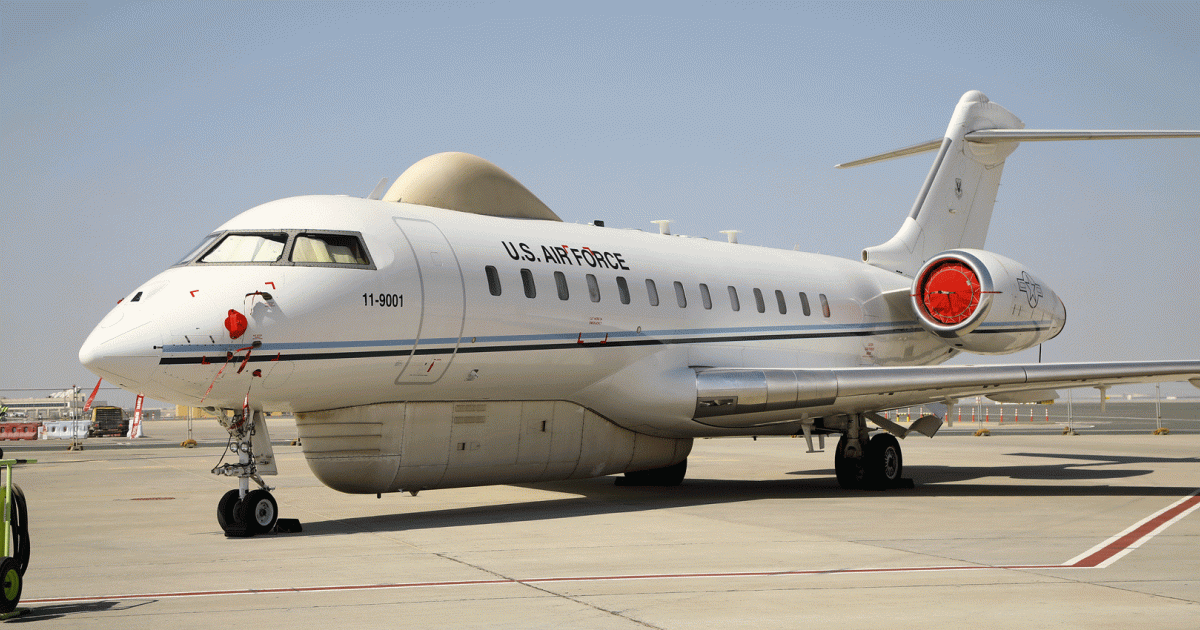 The U.S. Air Force operates the E-11A, a highly modified Bombardier Global 6000, as a “Wi-Fi in the sky” link to enhance battlefield communications. (Photo: David McIntosh)