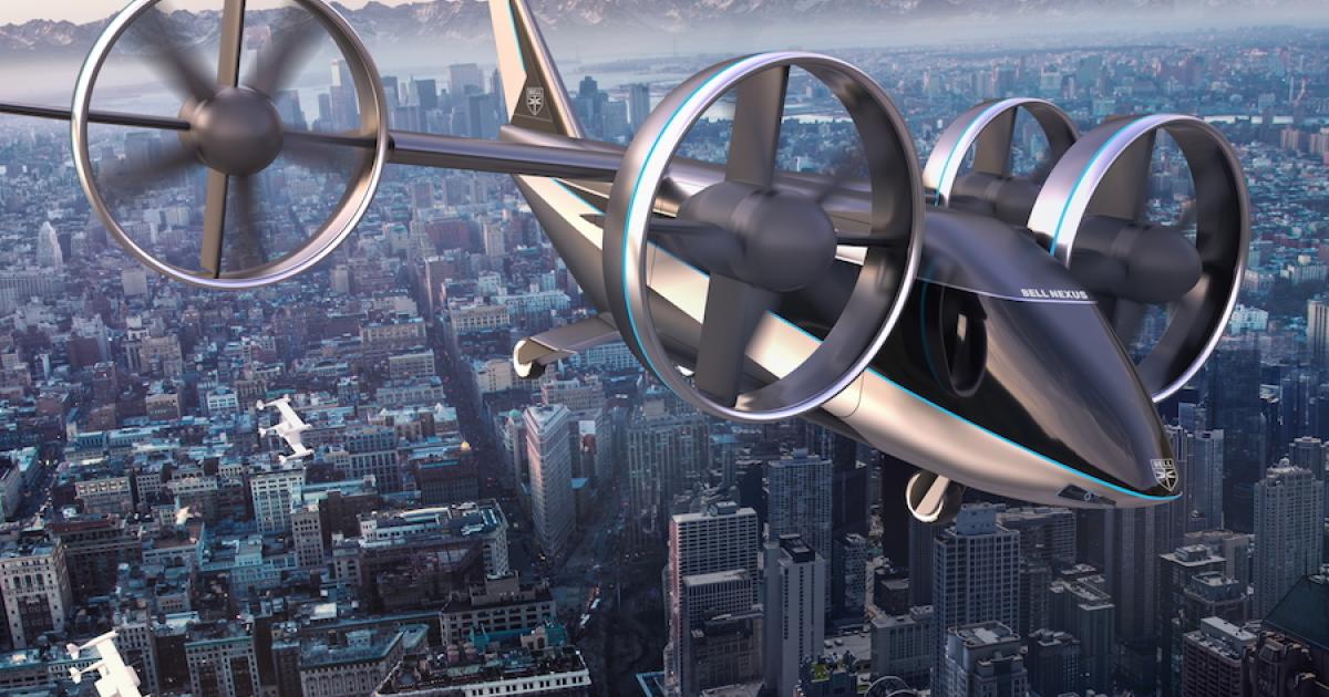 Bell's Nexus eVTOL was expected to carry four or five passengers up to around 60 miles at speeds of 150 mph. (Image: Bell)