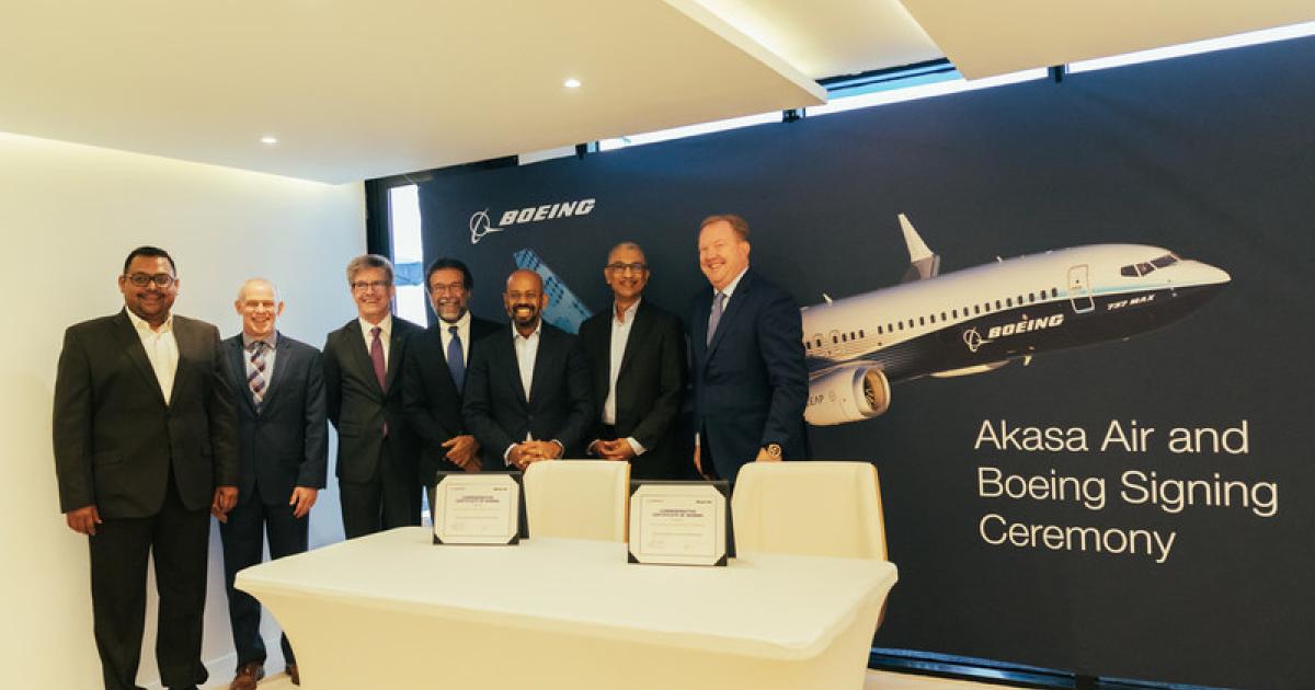 New Indian carrier Akasa Air ordered 72 Boeing 737 Max airliners at the Dubai Airshow. (Photo: Boeing)