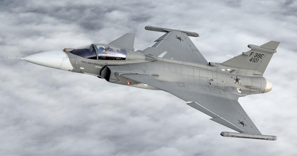 Aircraft 4101 is the first serial production F-39E Gripen E for the Brazilian air force, and follows the delivery of a single aircraft (4100) to Brazil for trials. (Photo: Saab)