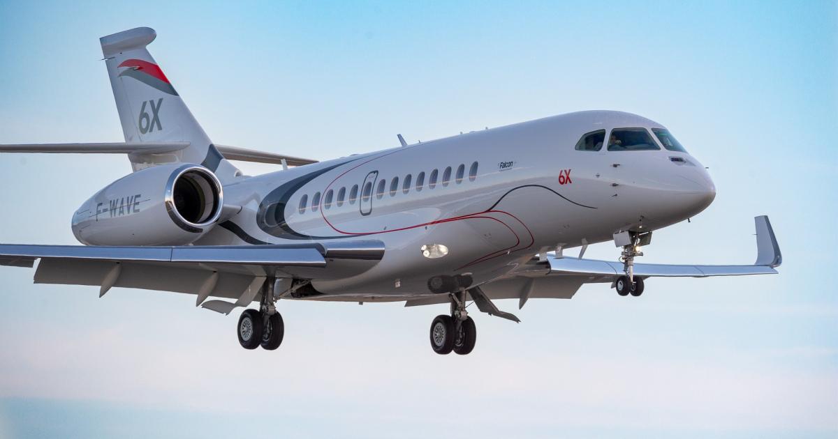 Dassault Aviation’s three Falcon 6X test aircraft have accumulated more than 500 flight test hours and 150 flights to date. (Photo: Dassault Aviation)