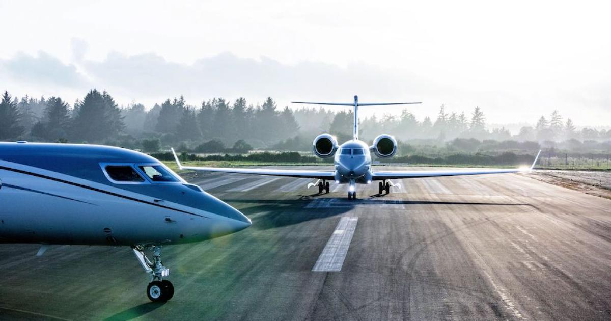 Gulfstream's large-cabin G500 and G600 each capped off their steep approach demonstrations with speed records from London City Airport. (Photo: Gulfstream Aerospace)