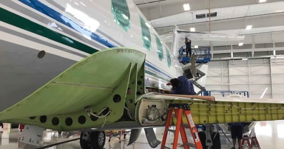 Western Aircraft's 192-month inspection of a G500 included removing the wing leading edges. (Photo: Western Aircraft)