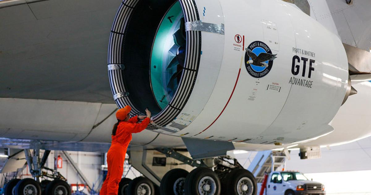 Pratt & Whitney has flown the new iteration of the GTF engine on its 747 testbed since March. (Photo: Pratt & Whitney)
