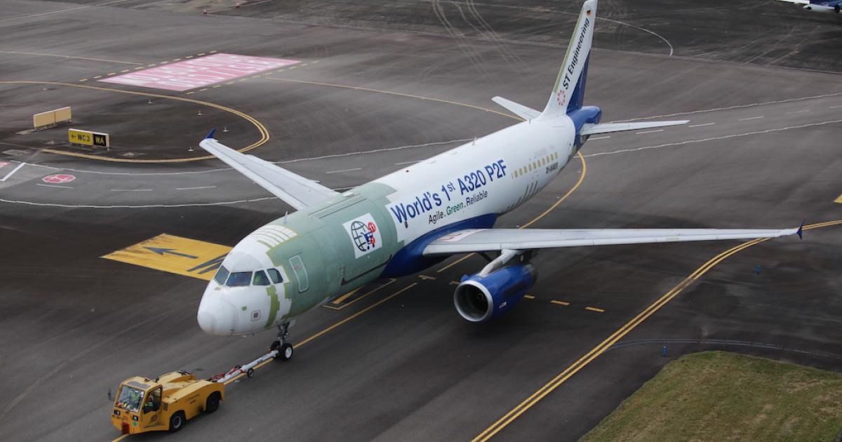 ST Engineering's prototype A320 passenger-to-freighter (P2F) aircraft, developed with Airbus and joint venture partner EFW, took off for its first test flight at Seletar Airport in Singapore on December 8.