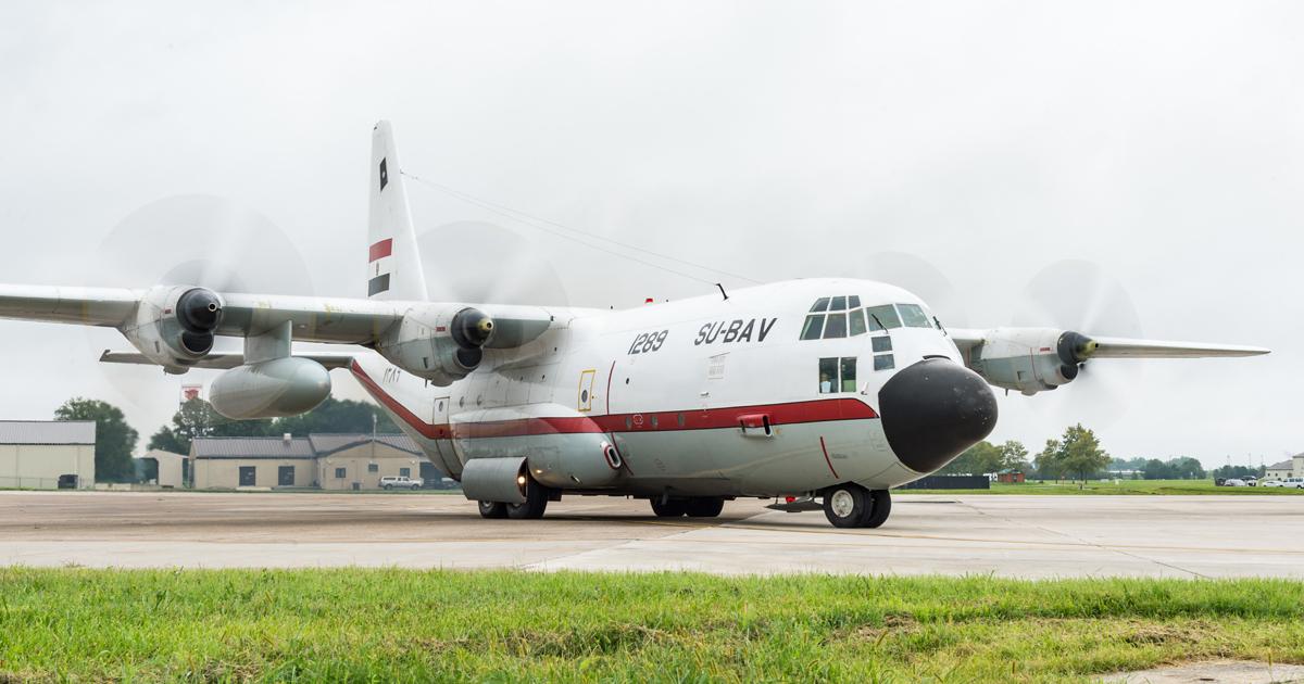 An Egyptian air force Hercules, originally delivered as a a VC-130H, is seen during a visit to Dover AFB, Delaware, in 2020. EAF C-130s wear dual military/civil registrations. (Photo: U.S. Air Force)