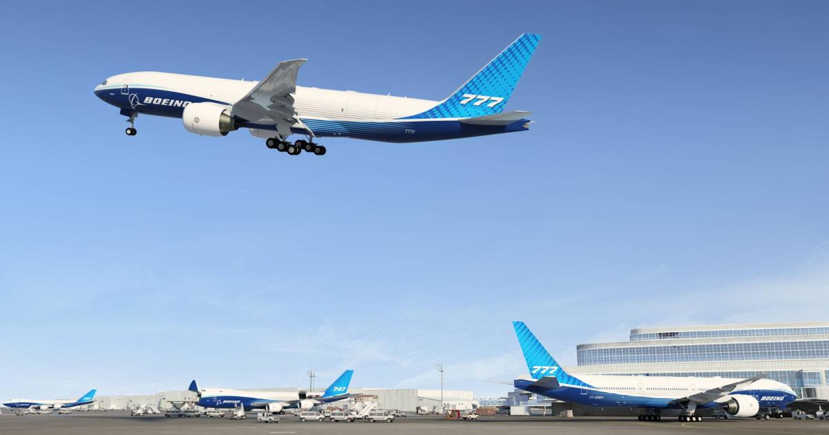 The Boeing 777 Freighter can fly to a range of 4,970 nautical miles and carry a maximum revenue payload of 102 tonnes. (Image: Boeing)
