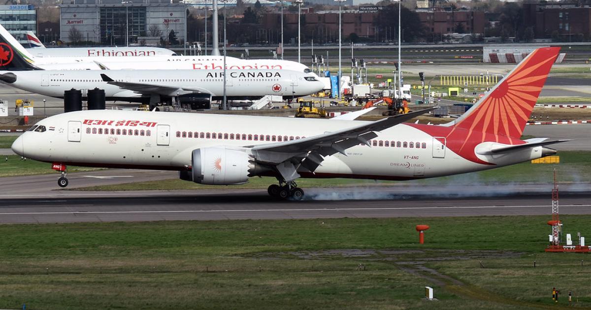 An Air India Boeing 787-8 lands at London Heathrow Airport in March 2020. (Photo: Flickr: <a href="http://creativecommons.org/licenses/by-sa/2.0/" target="_blank">Creative Commons (BY-SA)</a> by <a href="http://flickr.com/people/130961247@N06" target="_blank">Anna Zvereva</a>)