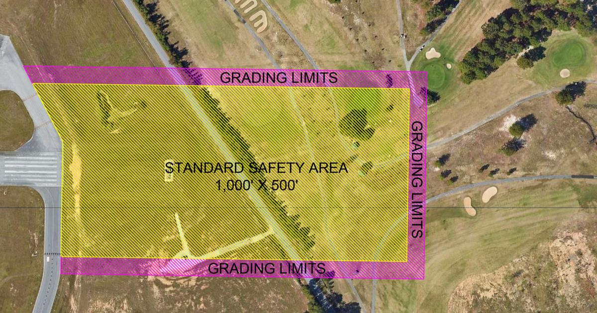 This image shows the property that Auburn University Regional Airport is looking to acquire from its golf club neighbor to satisfy the FAA mandate for its Runway 18/36 runway safety area. If the plan is approved, the approximately $8.5 million project would begin in 2024.  (Image: Auburn University Regional Airport). 