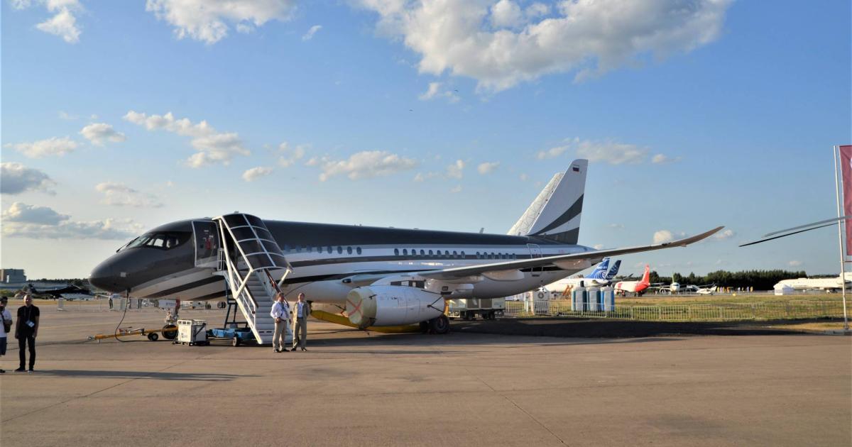 The Aurus business jet sits on display at last year's MAKS air show outside Moscow. (Photo: Vladimir Karnozov)