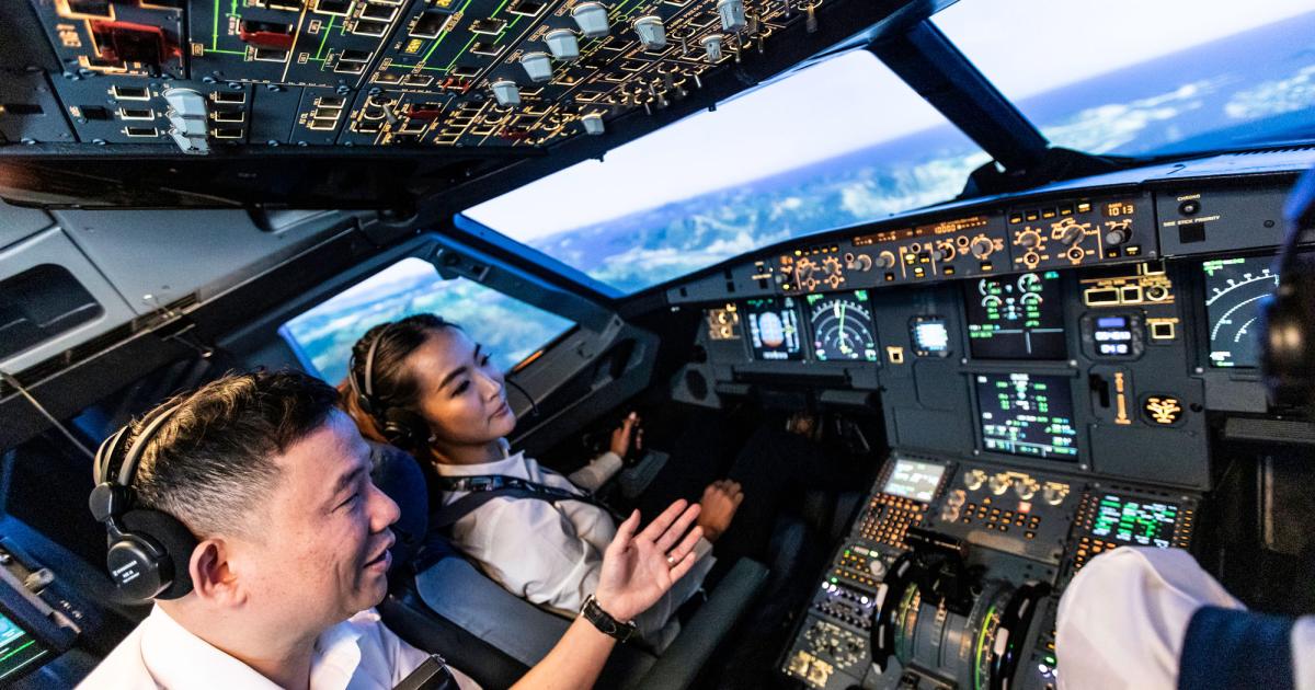 Pilot cadets train in a CAE flight simulator. Following a boom in training demand, the Covid-19 pandemic has alleviated the need for new recruits in the Asia-Pacific market for the time being. (Photo: CAE)