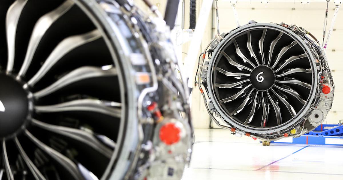 CFM Leap-1B turbofans hang from stands at GE's test facility in Peebles, Ohio. (Photo: CFM)