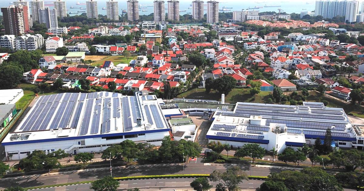 On-site solar power stations such as this one in Singapore are an important part of Collins Aerospace’s sustainability program.