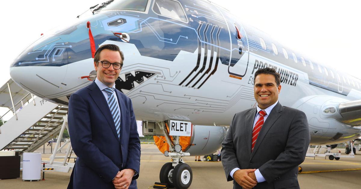 Embraer Commercial Aviation CEO Arjan Meijer (left) and Asia Pacific vice president Raul Villaron see long-term structural changes to the industry favoring its narrowbody lineup.  (Photo: David McIntosh)