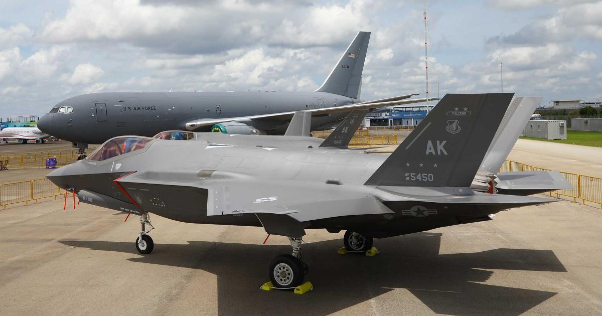The 356th Fighter Squadron F-35As on show in Singapore are normally based with the 354th Fighter Wing at Eielson AFB in Alaska. The unit is also participating this week in the Cope North 22 exercise at Andersen AFB on Guam. (Photo: David McIntosh)