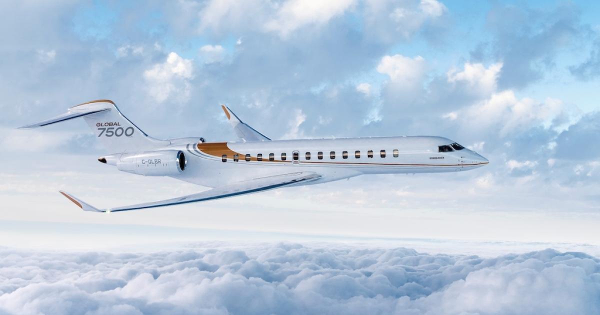 Bombardier delivered 39 Global 7500s in 2021 as it approaches the 100th delivery overall. (Photo: Bombardier)