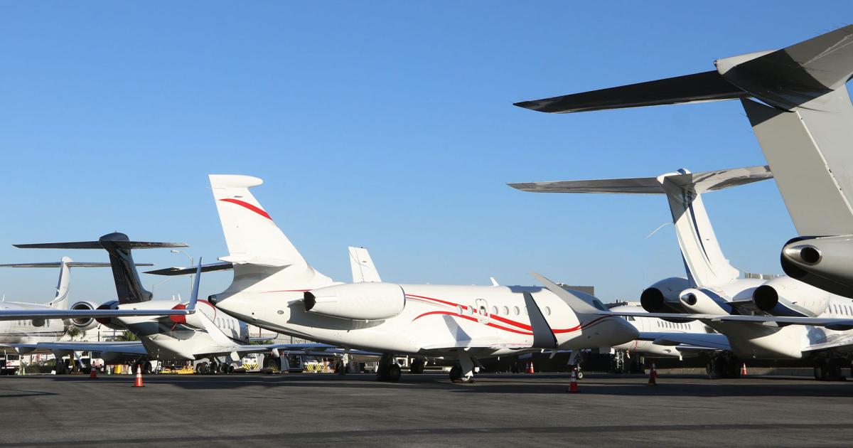 After a dip last year due to pandemic restrictions, the Super Bowl proved to be its usual magnet for private aviation with hundreds of business aircraft descending on the Los Angeles area and congregating in places such as the Atlantic Aviation ramp at Los Angeles International Airport. (Photo: Barry Ambrose/AIN)