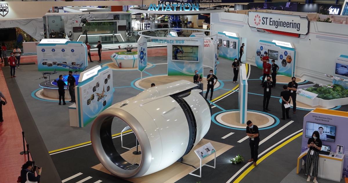 A full-scale engine nacelle graces ST Engineering's Singapore Airshow exhibit.