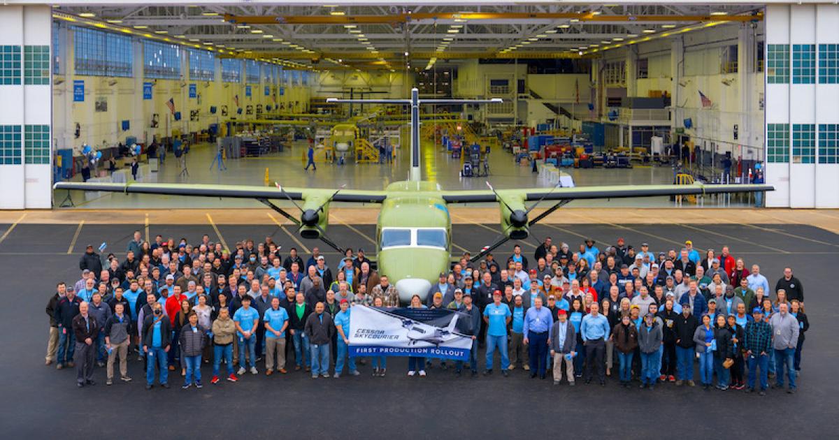 Textron Aviation marked the first production rollout of the Cessna 408 SkyCourier utility twin-turboprop this week. (Photo: Textron Aviation)