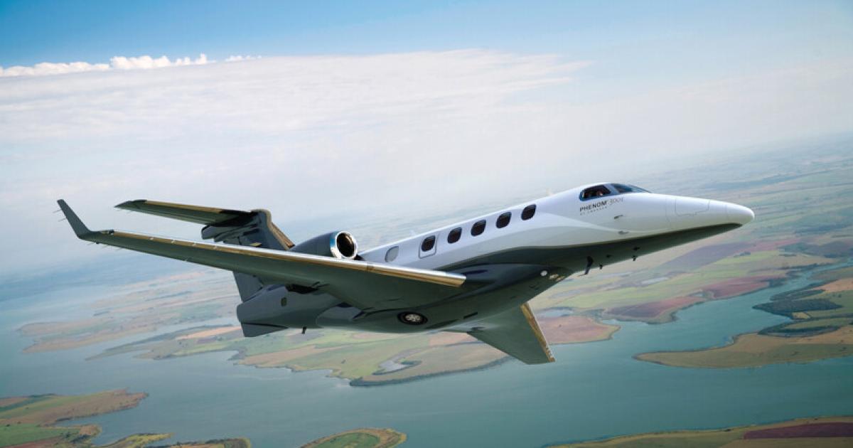 Embraer Phenom 300 deliveries improved by six units in 2021 and the backlog for the model was bolstered by an agreement with Netjets. (Photo: Embraer)