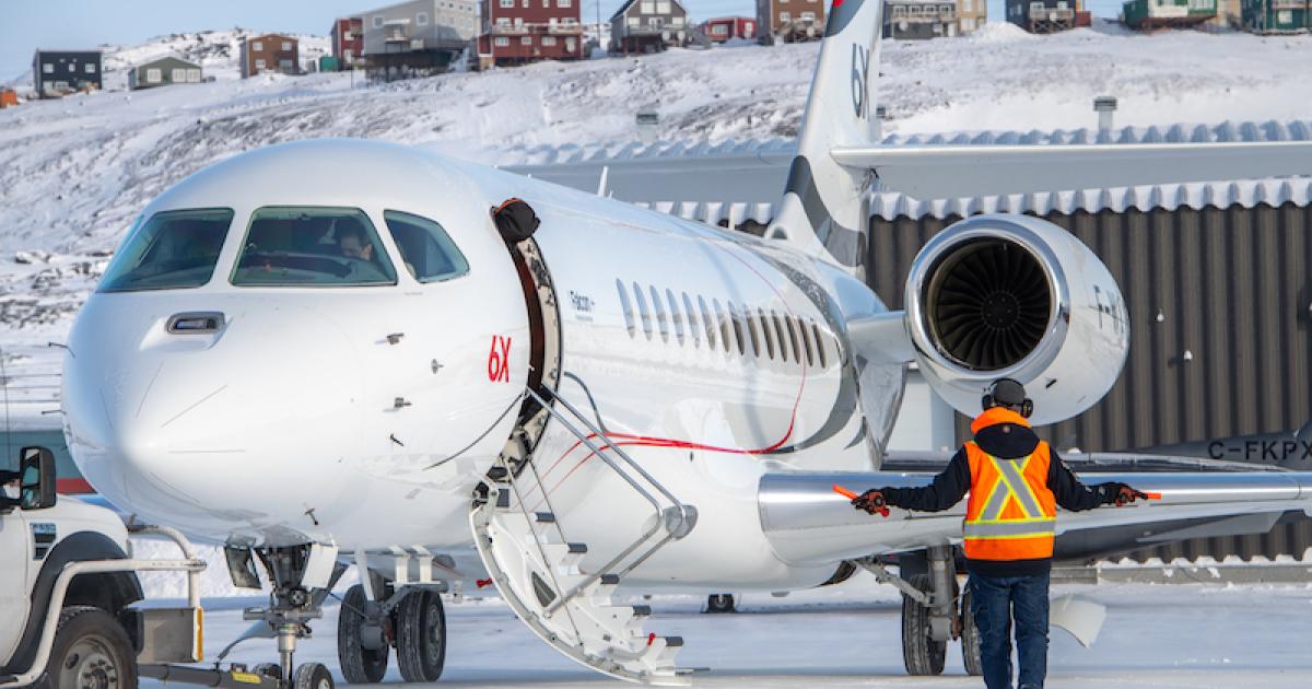 Teams conducted cold-weather tests on Dassault Aviation's new 6X in December and February in Iqaluit, in the far north of Canada. (Photo: Dassault Aviation)