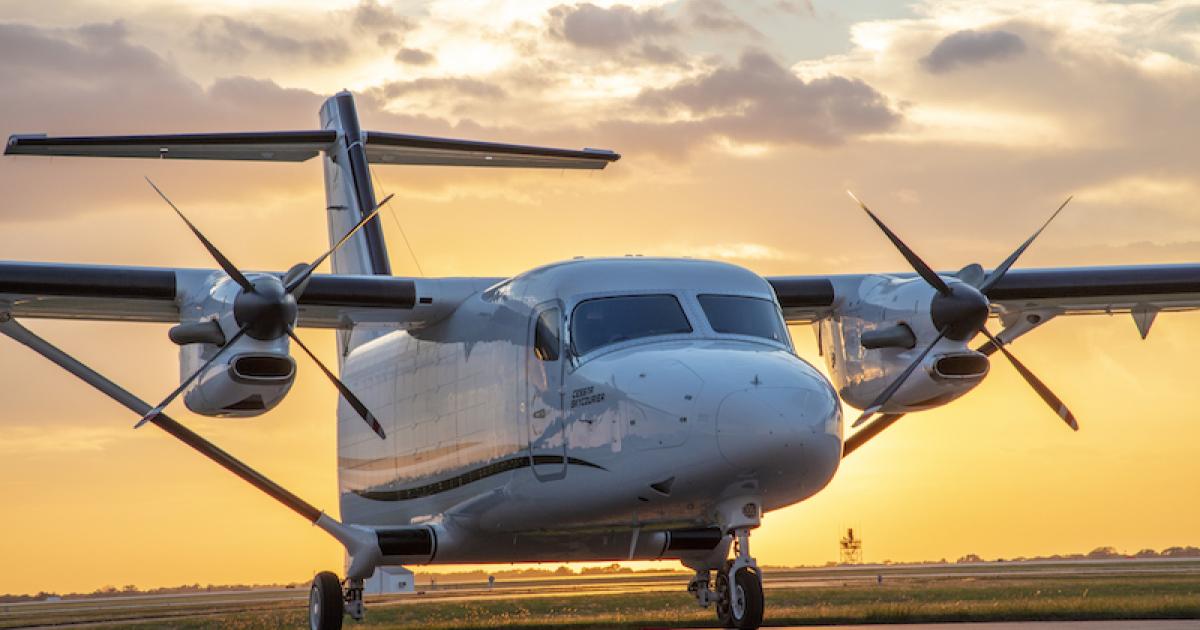 Powered by two Pratt & Whitney PT6A-65SC turboprop engines with four-blade McCauley aluminum propellers, the SkyCourier has a maximum cruise speed of 200 knots and a 900 nautical-mile range. (Photo: Textron Aviation)