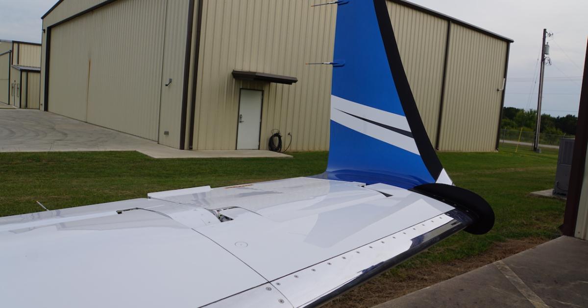 The Cessna CitationJet's new Tamarack Aerospace active-camber winglets. (Photo: Matt Thurber/AIN)