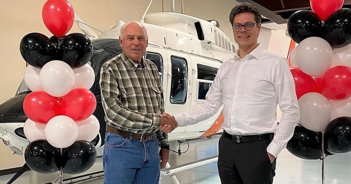 From left, Paravion president and CEO Larry Hansen and Dart Aerospace president and CEO Alain Madore. (Photo: Dart Aerospace)