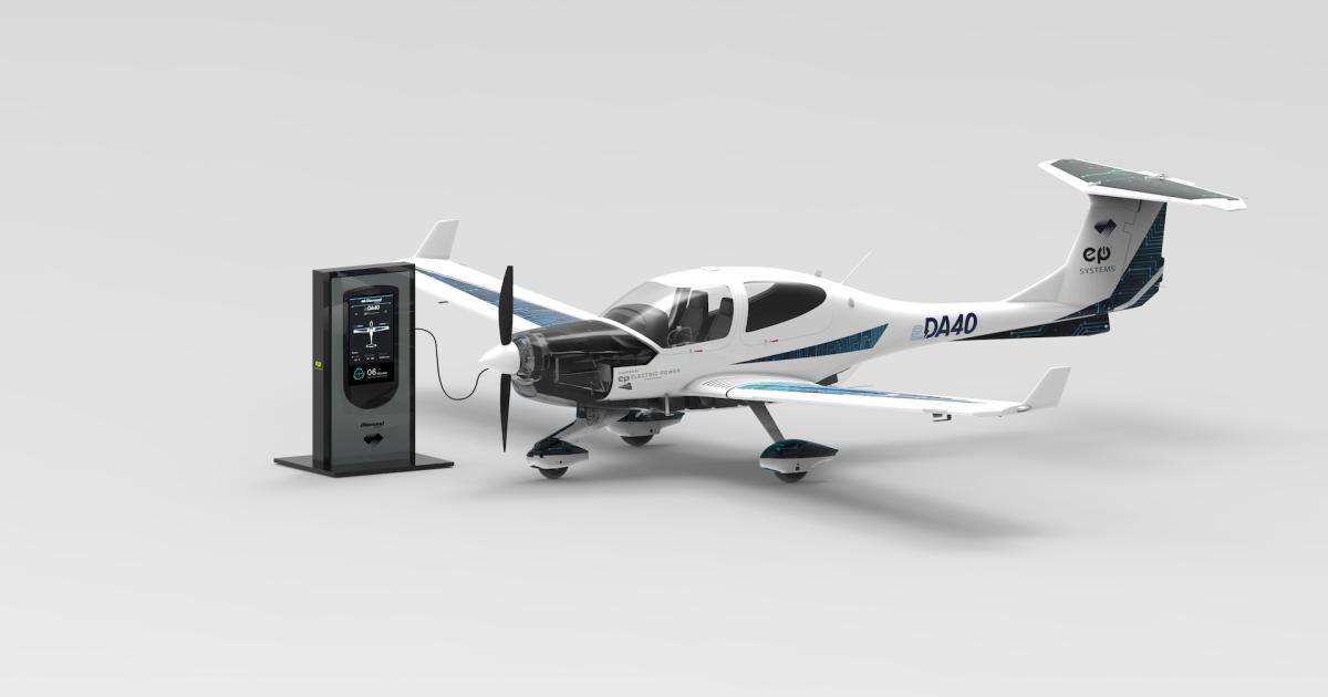 The electric eDA40 will be able to be recharged in less than 20 minutes. (Photo: Diamond Aircraft Group)