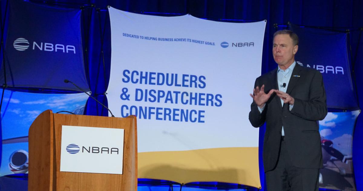 Speaking this morning at the opening session of NBAA's Schedulers and Dispatchers Conference (SDC), president and CEO Ed Bolen reflected back on the changes that have occurred in the industry in the 755 days since the last SDC ended abruptly in 2020. (Photo: Matt Thurber/AIN)