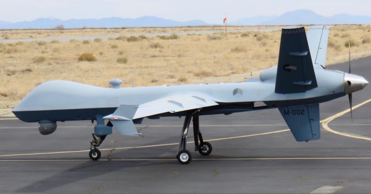 The second MQ-9A for the KLu is seen during its acceptance flight trials at GA-ASI’s Gray Butte airfield in California’s Mojave desert. (Photo: Netherlands Ministry of Defence)