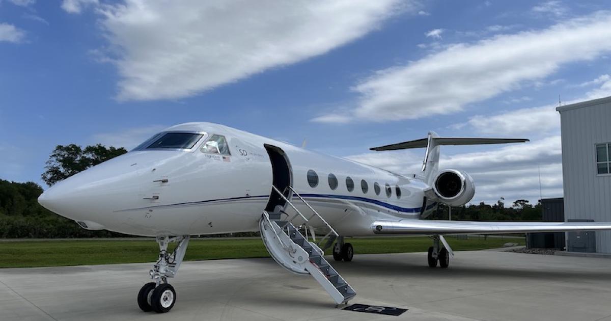 Satcom Direct used its Gulfstream G550 as part of the Plane Simple antenna system supplemental type certification. (Photo: Satcom Direct)