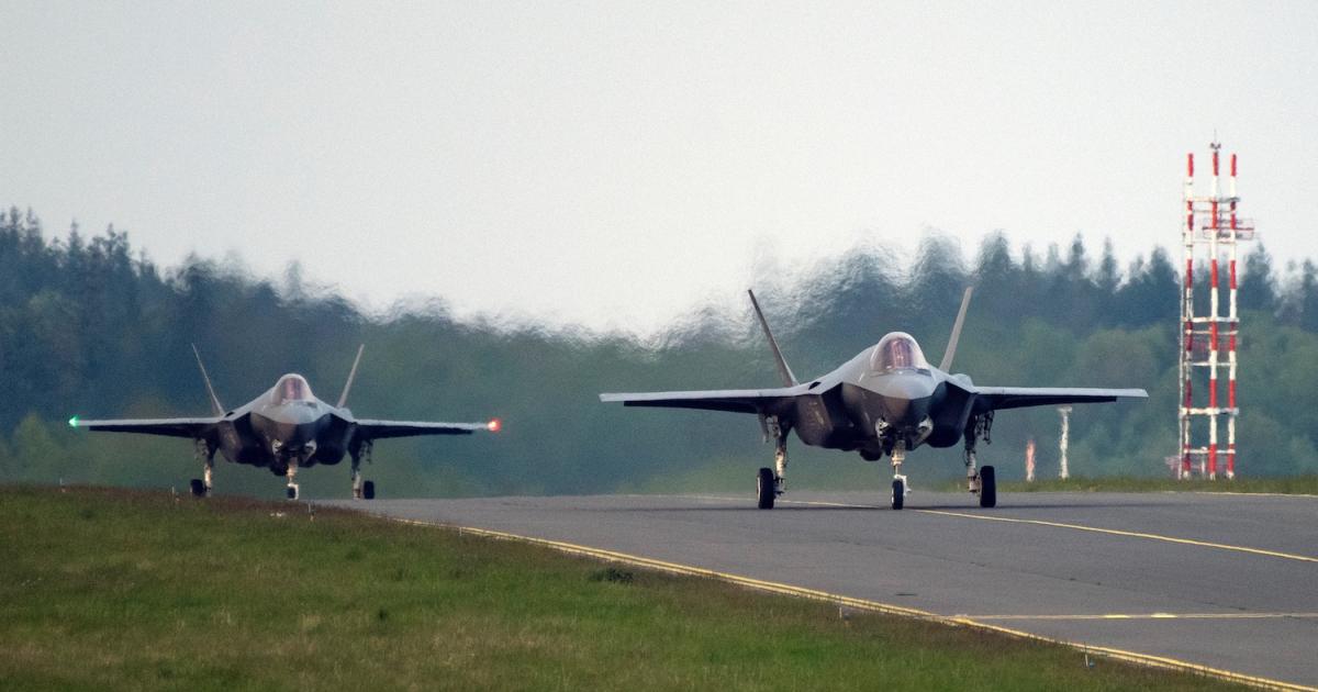 Lockheed Martin F-35As of the 158th Fighter Wing, Vermont Air National Guard, are seen shortly after their arrival at Spangdahlem air base in Germany in early May. They replaced the F-35 detachment from the 388th FW, which had been contributing to NATO’s air defense activities. (Photo: U.S. Air Force)