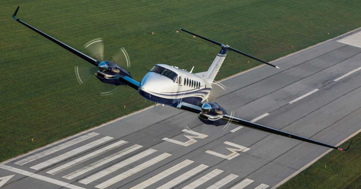 Deliveries of higher-end pressurized turboprops, such as this Beechcraft King Air 360 from Textron Aviation, increased by 39 percent year-over-year in the first quarter, driving up overall general aviation aircraft shipments in the three-month period. (Photo: Textron Aviation)