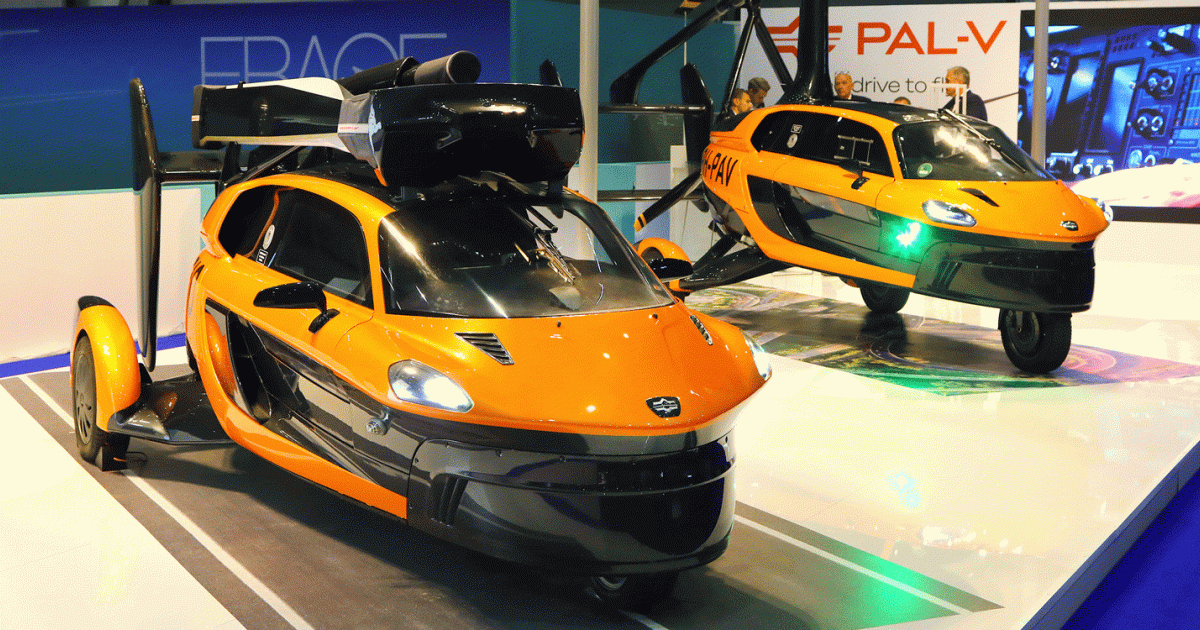 The PAL-V flying car combines a gyrocopter and automobile platform to create a roadable flying machine capable of flying up to 180 km/h.