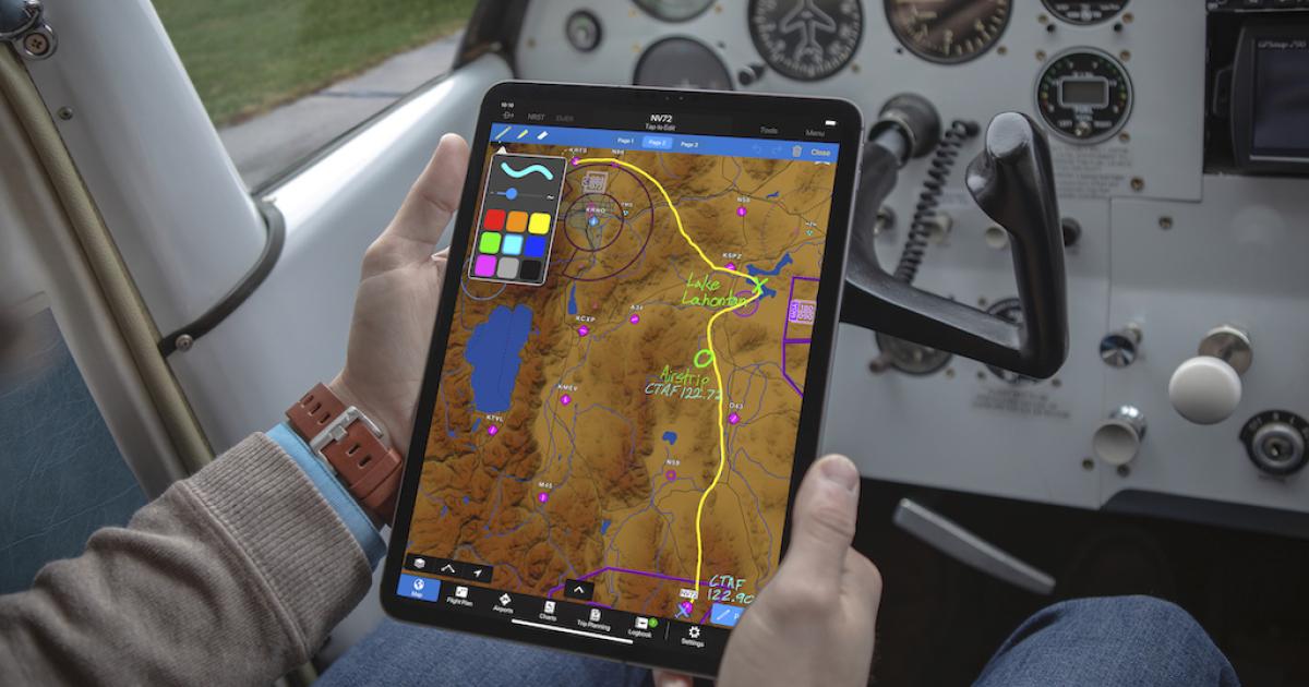 Among the features available in version 10.7 of the Garmin Pilot app is the ability to annotate on-screen, including flight route marking. (Photo: Garmin)